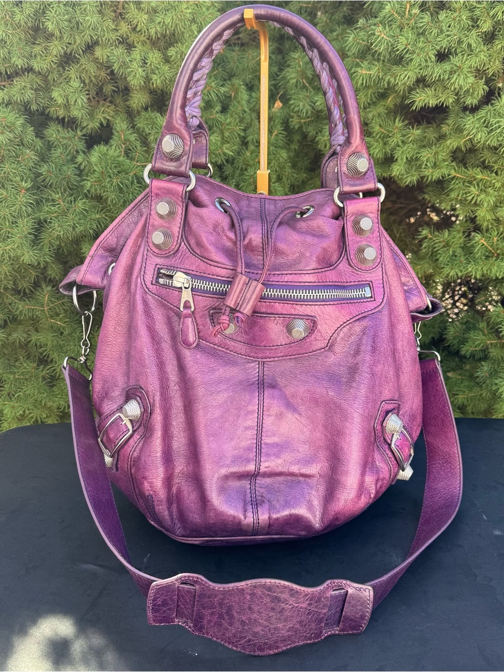 Balenciaga Giant Pompon Two-Way Lambskin in Purple